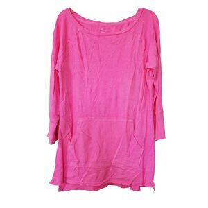Gap Boat Neck Top Cotton The Minna Soda Wash Kanga Pocket Neon Pink Womens Sz M